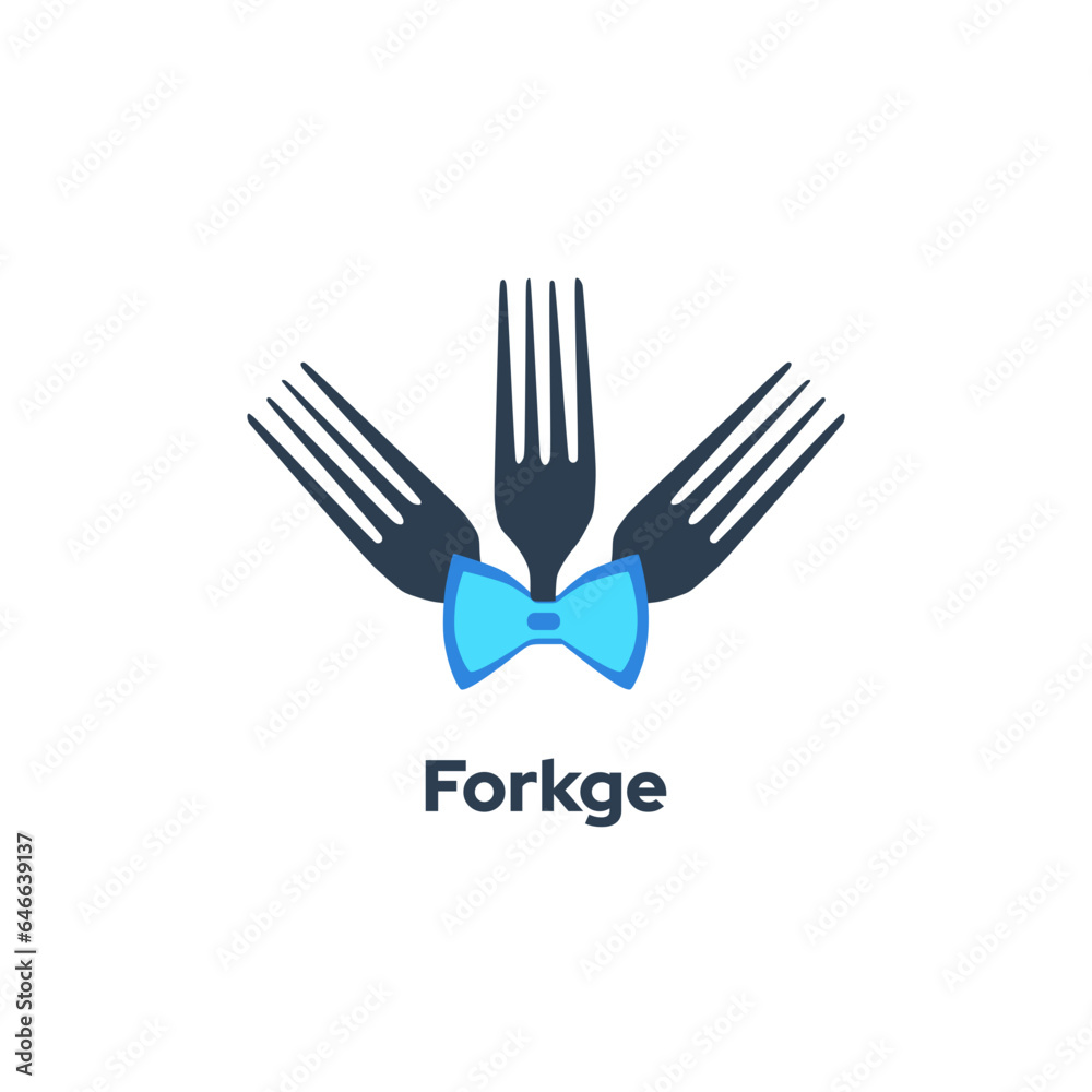 Forkge - Features a fork and bow tie vector logo design template, symbolizing kitchen and restaurant icon concepts. Forkge - Features a fork and bow tie vector logo design template, symbolizing kitchen and restaurant icon concepts.