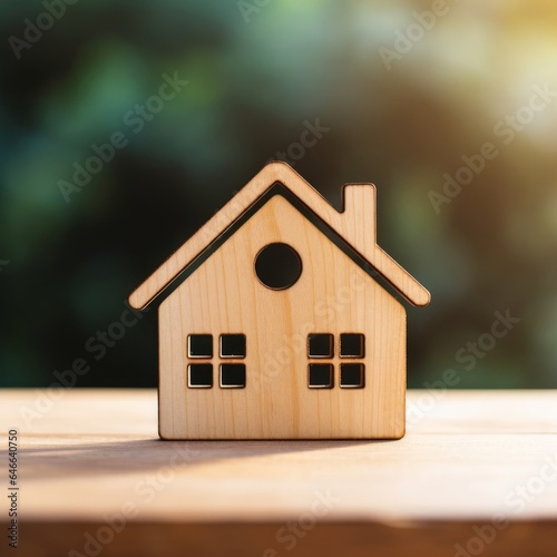 Wooden house model on wood background, a symbol for construction , ecology, loan, mortgage, property or home, Generative AI © Design Dynasty