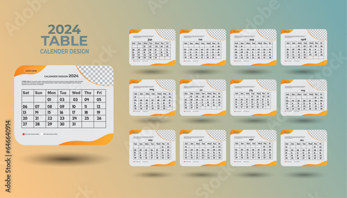Desk calendar design 2024 corporate advertise. The month starts on Saturday of the calendar. Best for printing.