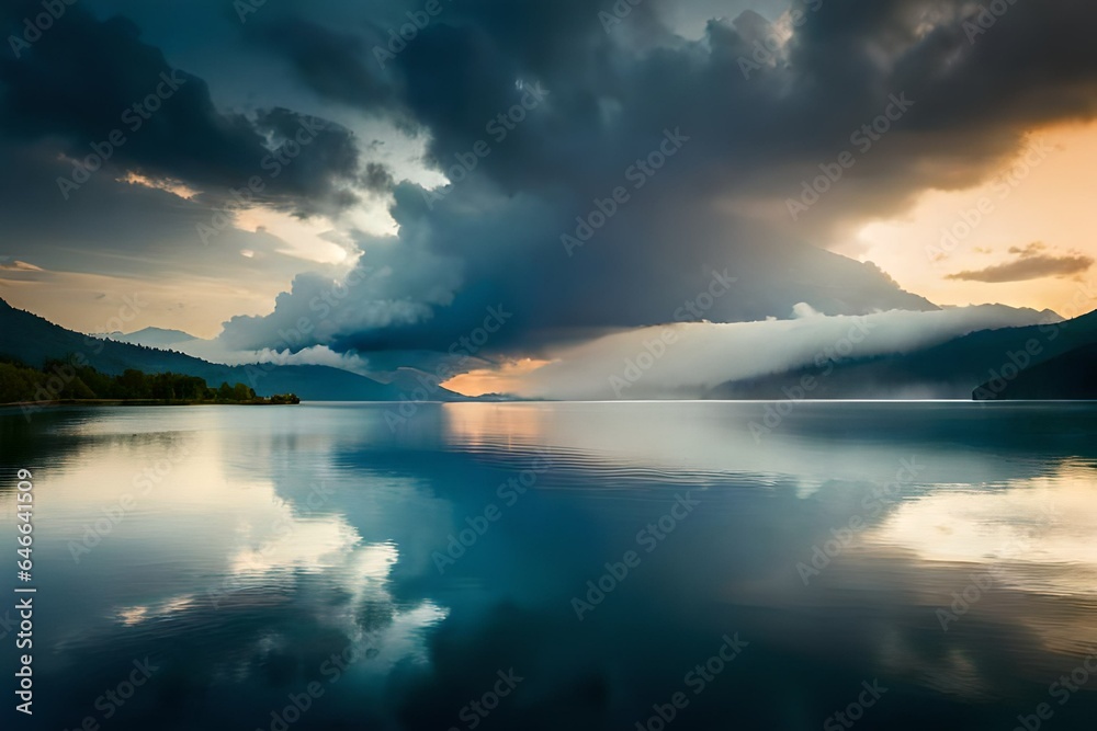 Naklejka premium sunrise over the lake