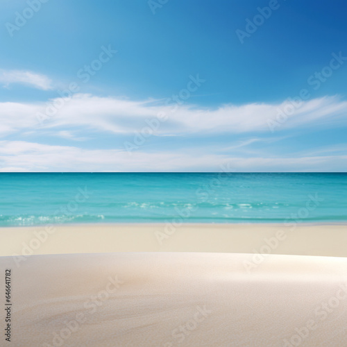 Empty sandy beach and tropical sea under blue sky, summer vacation concept. High quality photo