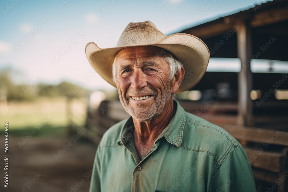 Smiling portrait of a happy male middle aged farmer working on a farm