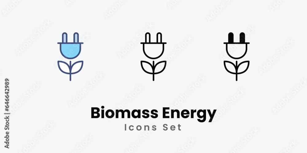Biomass Energy Icons set stock illustration.