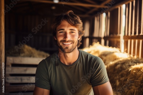 Smiling portrait of a happy young male caucasian farmer working on a farm