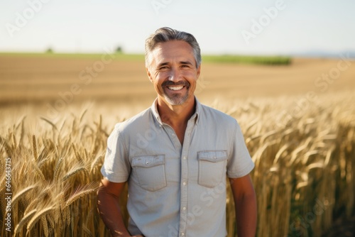 Portrait of a middle aged caucasian farmer working on a farm field