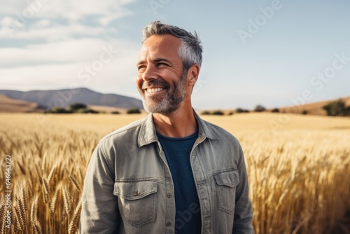 Portrait of a middle aged caucasian farmer working on a farm field © Geber86