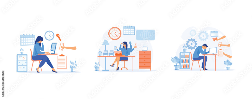 Multitasking and Time Management Concept. set flat vector modern illustration Multitasking and Time Management Concept. set flat vector modern illustration