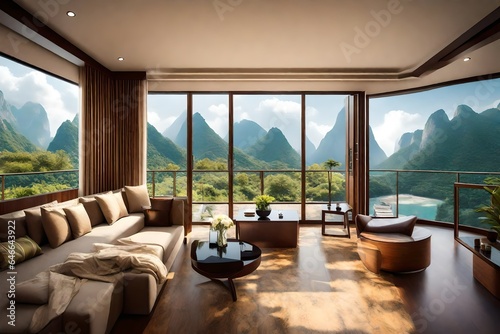 natural view, one bad room of the hotal, luxery sofa, landscap view out side othe window, all thing attrective