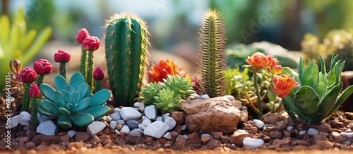 Decorative garden cactus with small plant.