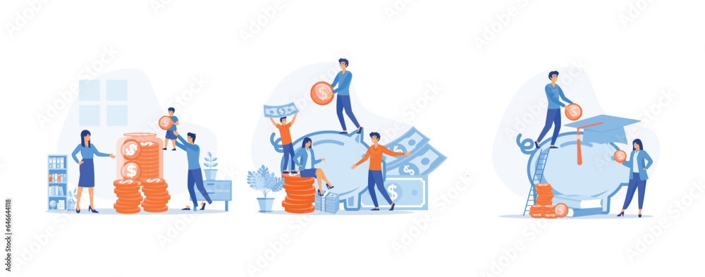 financial management, save money for home budget, business and education. set flat vector modern illustration financial management, save money for home budget, business and education. set flat vector modern illustration