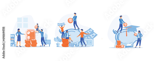financial management, save money for home budget, business and education. set flat vector modern illustration