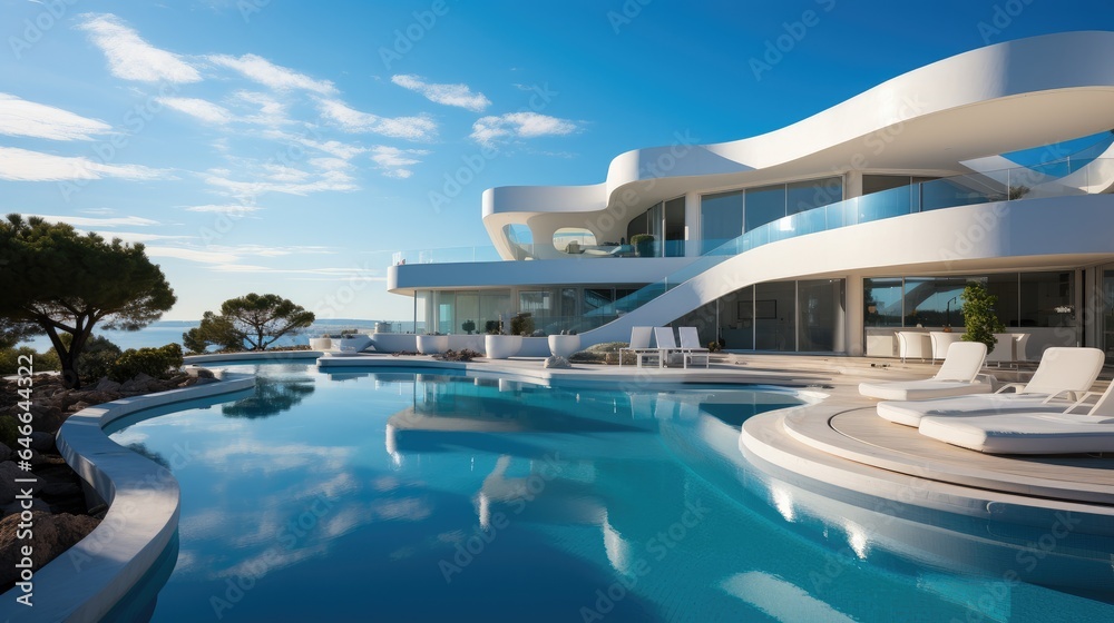 A modern house with pool.