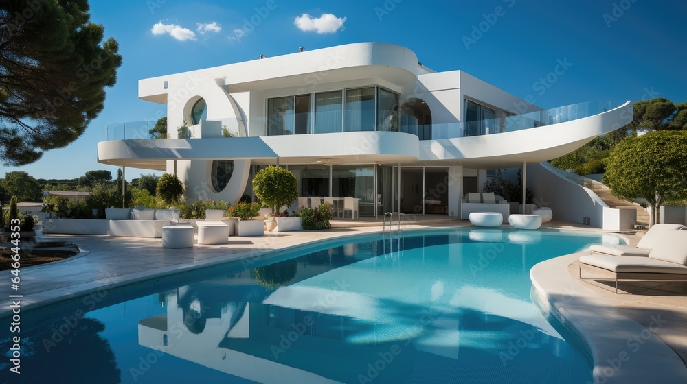 A modern house with pool.
