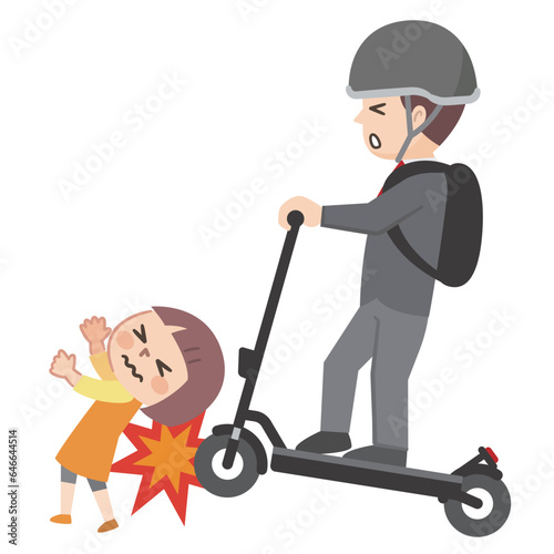 電動キックボードによる交通事故のイラスト