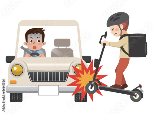 電動キックボードによる交通事故のイラスト