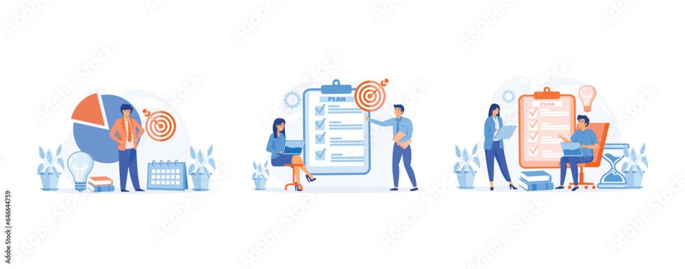business planning, target, business work flow, time management,  teamwork, meeting, set flat vector modern illustration