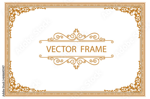 Gold frame with corner Thailand line floral for picture, Vector design frame border.