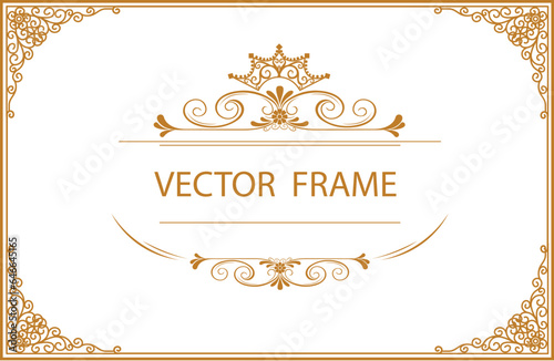Gold frame with corner Thailand line floral for picture, Vector design frame border.