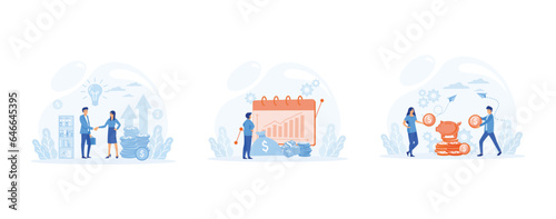 Partnership, venture investment. Income growth chart, Family Budget, Future Financial Planning.  set flat vector modern illustration 