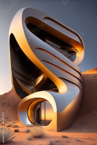 The building in the desert, is made of industrial aluminum alloy, and its shape has a sense of primitiveness. Realistic objects on the screen,