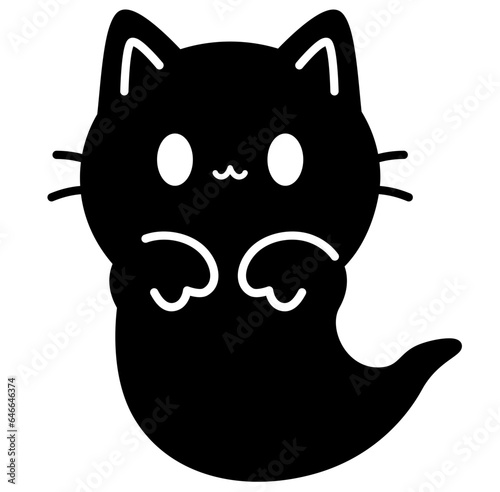 Cute kawaii cat ghost halloween cartoon silhouette
