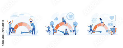 Concept of Client Feedback, Consumer Online report. User Experience. Low Stress level, good mood indicator, set flat vector modern illustration 