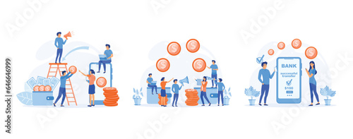 Financial transactions  NFC payment system   money transfer  banking  Successful transaction  set flat vector modern illustration