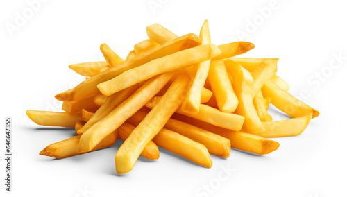 French fries with shadow golden fried fast food isolated on transparent background. Generative AI photo