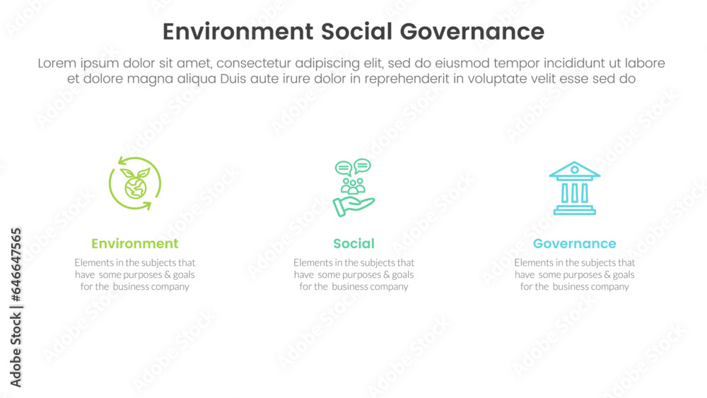 esg environmental social and governance infographic 3 point stage template with clean and simple information concept for slide presentation