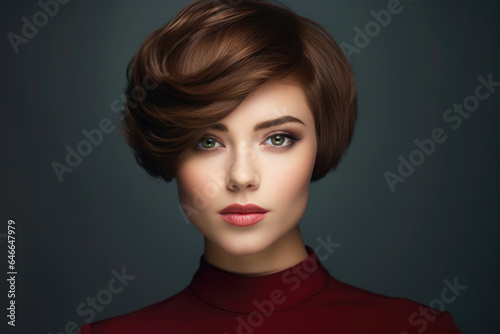 Young woman with short haircut styling closeup © Venka
