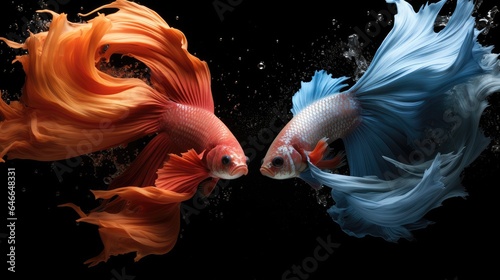 Two betta fish fighting, Battle, Colorful.