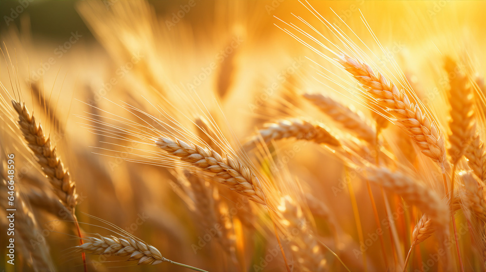 Golden wheat field, sunlight, beautiful nature background Golden wheat field, sunlight, beautiful nature background