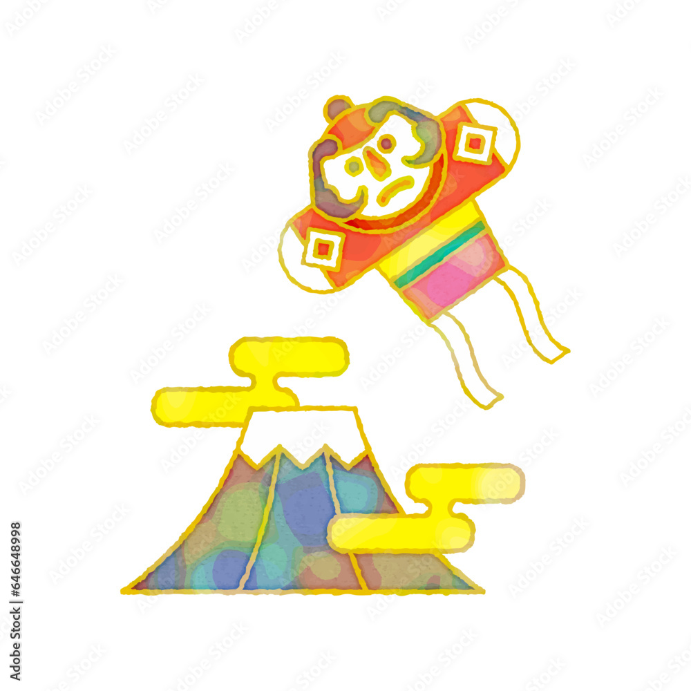 Fototapeta premium 凧揚げと富士山 お正月 年賀状