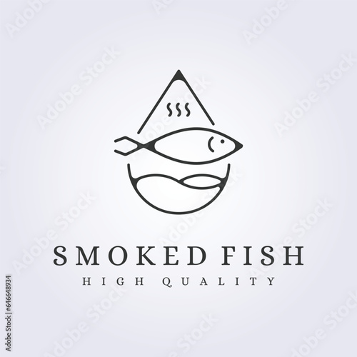 smoked fish logo simple minimalist line art icon symbol sign template background vector illustration design