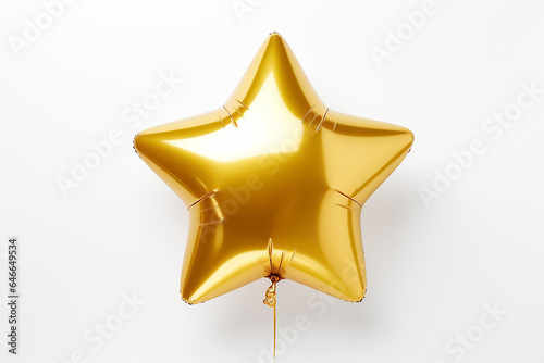 The isolated gold star helium balloon for decoration in a party  shot on a white  yellow background  Generative AI.