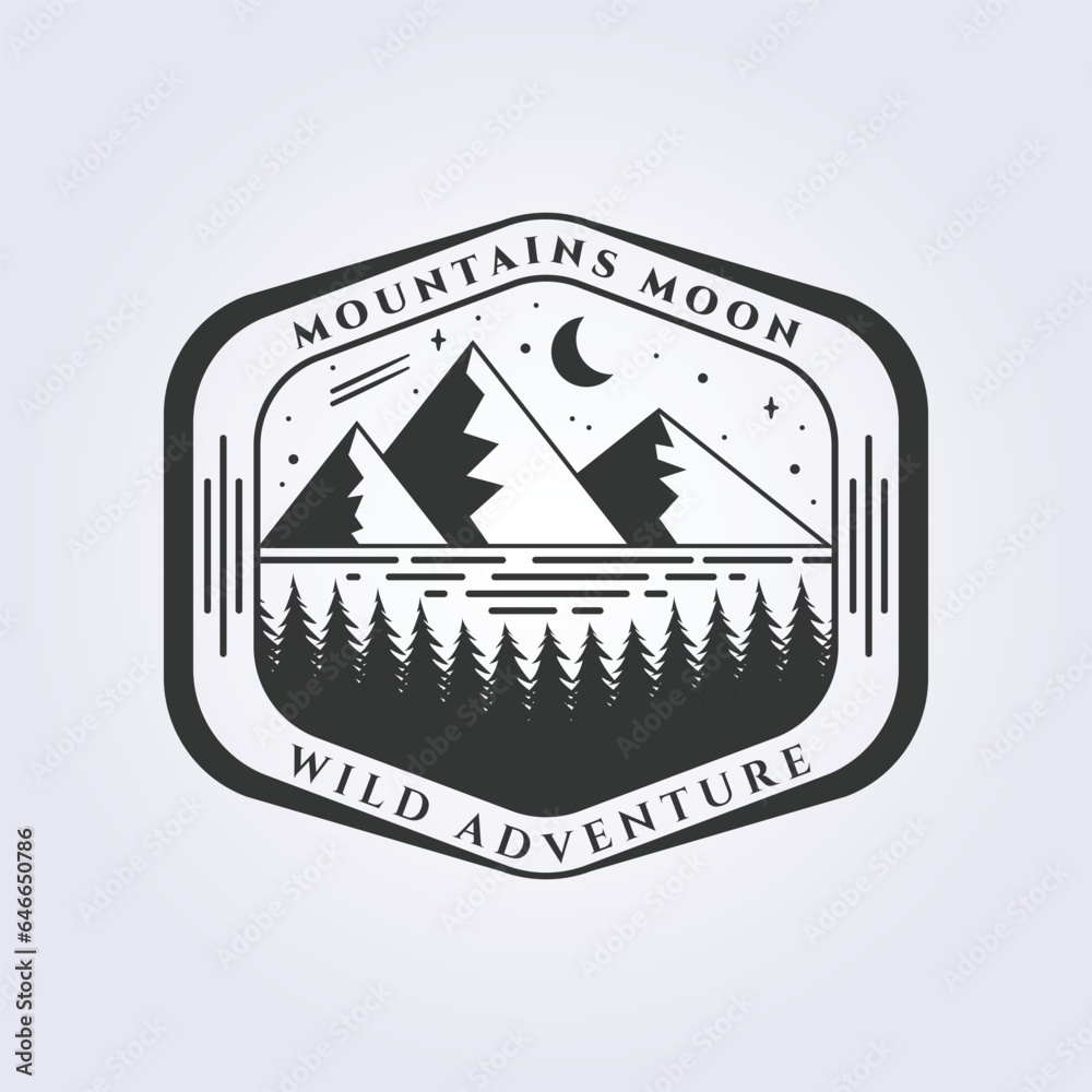 scenery of mountain logo sticker label icon symbol vector illustration design