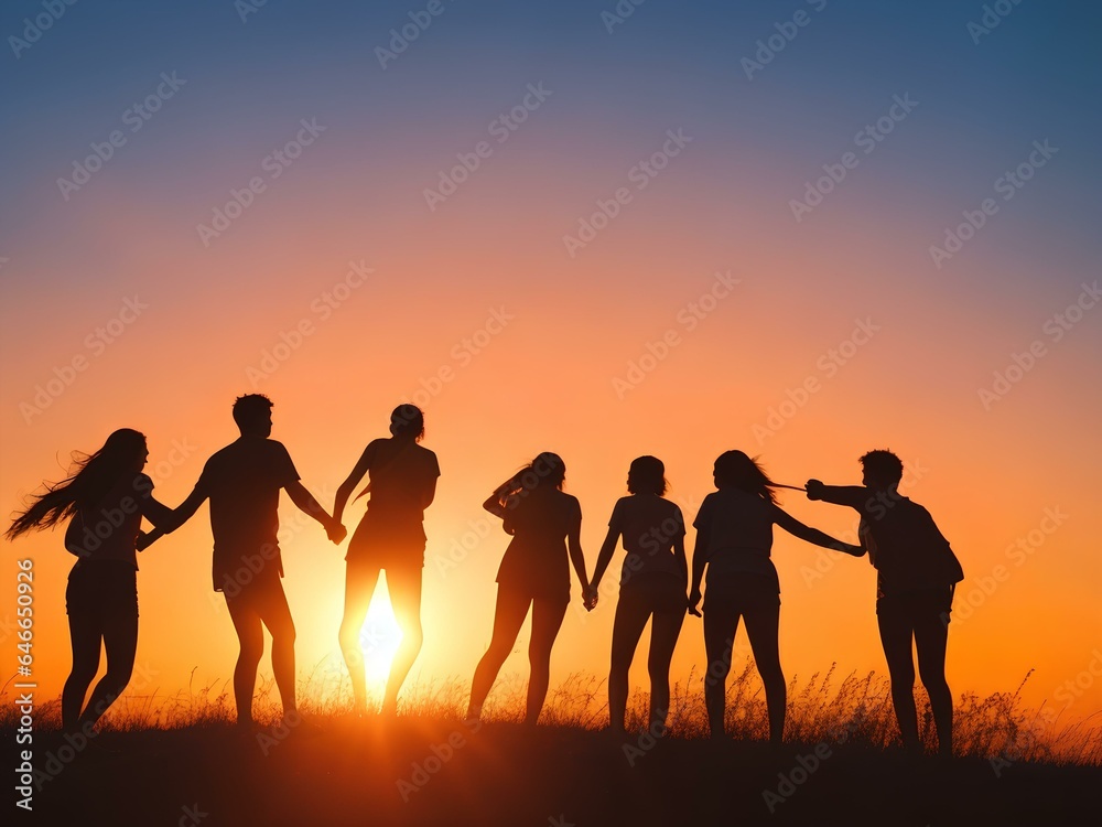 Fototapeta premium group of people on sunset