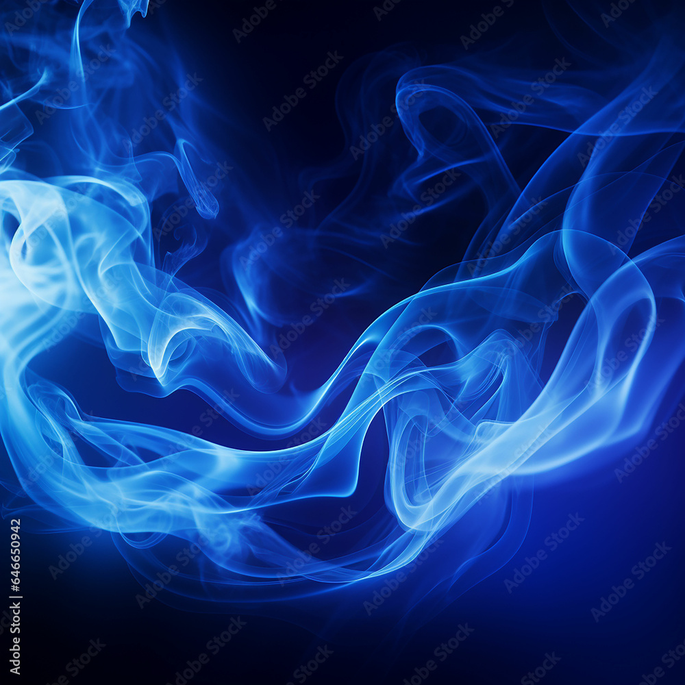 Abstract blue smoke moves on dark background. Swirling smoke. Made with generative ai