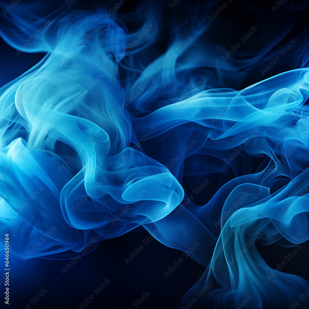 Abstract blue smoke moves on dark background. Swirling smoke. Made with generative ai