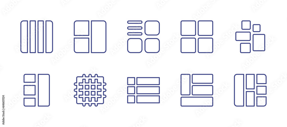Grid line icon set. Editable stroke. Vector illustration. Containing layout, blocks, list, grid.