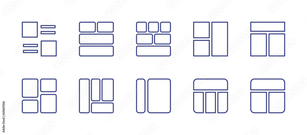 Grid line icon set. Editable stroke. Vector illustration. Containing boxes, sitemap, header, left, layout, prototype. - obrazy, fototapety, plakaty 