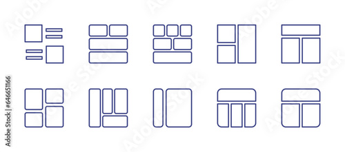 Grid line icon set. Editable stroke. Vector illustration. Containing boxes, sitemap, header, left, layout, prototype.