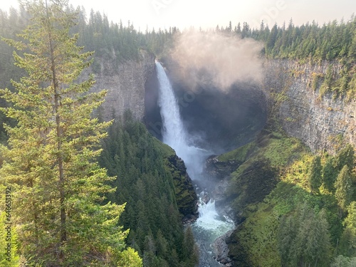 A view of Helmcken Falls, an incredibly beautiful waterfall. Helmcken Falls is a 141 metre waterfall on the Murtle River within Wells Gray Provincial Park in British Columbia, Canada