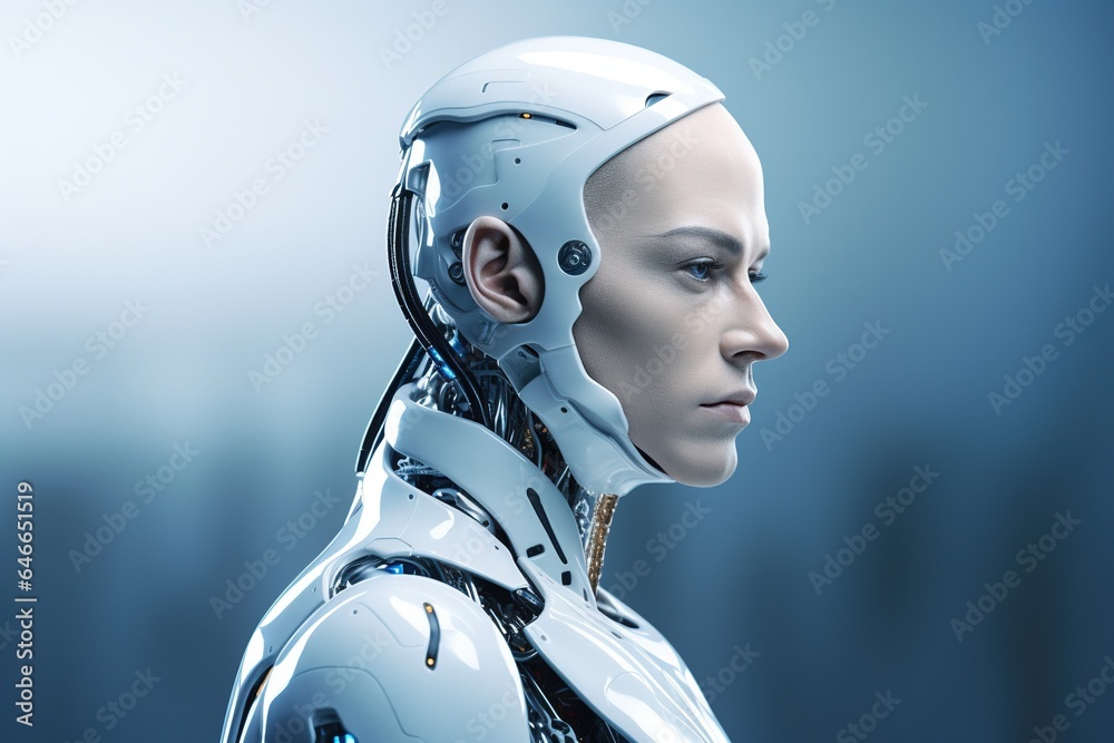 Portrait of a robot in a white futuristic interior,Artificial intelligence concept Portrait of a robot in a white futuristic interior,Artificial intelligence concept