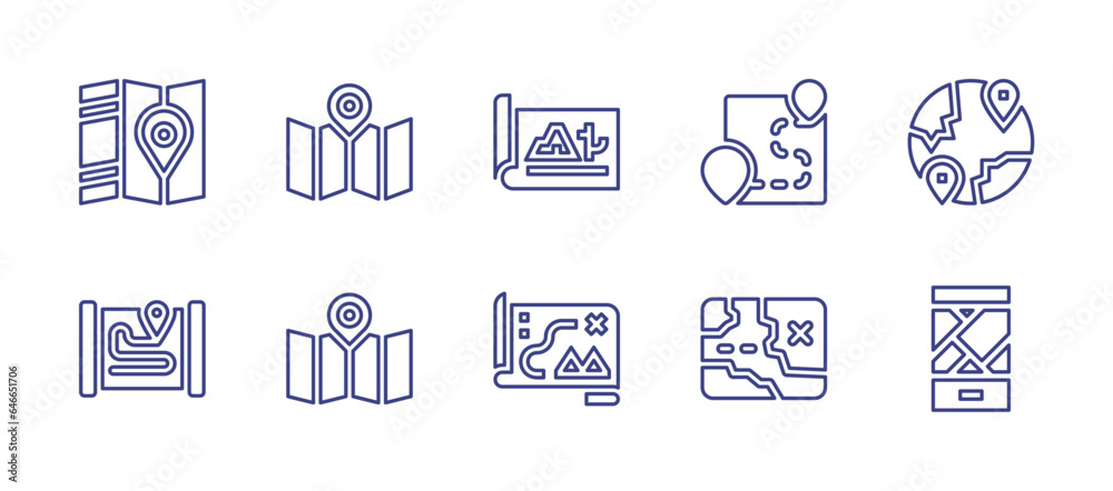 Map line icon set. Editable stroke. Vector illustration. Containing map, location, geography, navigation.