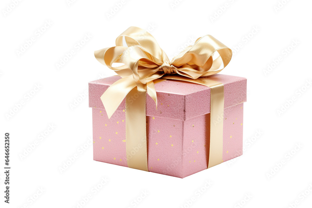Fototapeta premium Pink Christmas gift box, pink and gold gift box isolated PNG