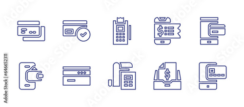 Payment line icon set. Editable stroke. Vector illustration. Containing credit card, approve, ewallet, card, online payment, credit card machine, receipt, bill, taxes.