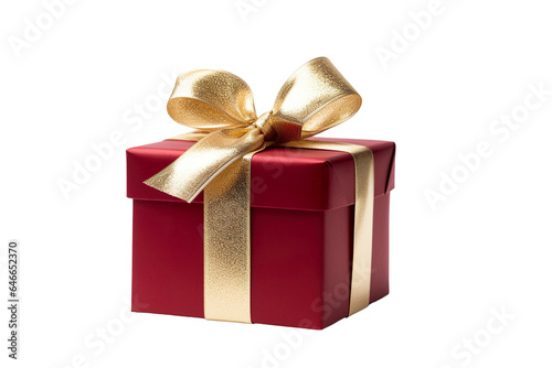 Red Christmas gift box, Dark red and gold gift box isolated PNG © JetHuynh