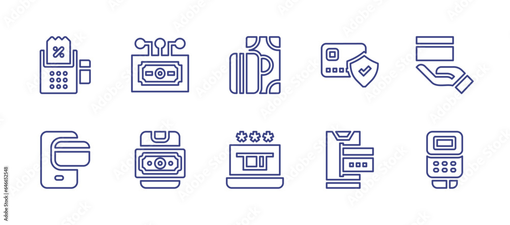 Payment line icon set. Editable stroke. Vector illustration. Containing payment terminal, online payment, mobile payment, payment method, secure payment.