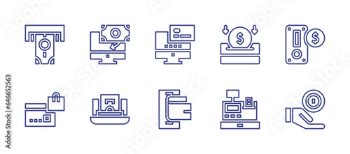 Payment line icon set. Editable stroke. Vector illustration. Containing payment, online payment, insert coin, coin, cash register.